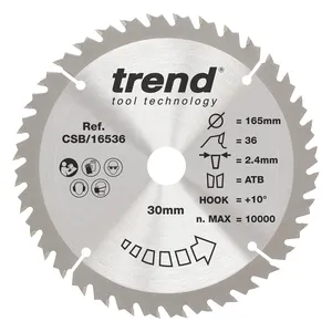 Trend Trä- Cirkelsågsklinga 165mm x 30mm x 36T