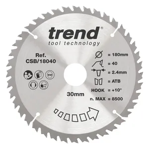 Trend Trä- Cirkelsågsklinga 180mm x 30mm x 40T