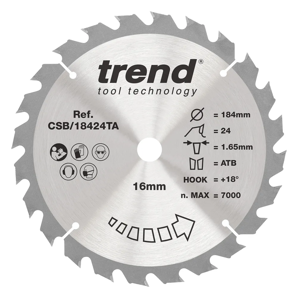 Trend Trä- Batteri- Cirkelsågsklinga 184mm x 16mm x 24T