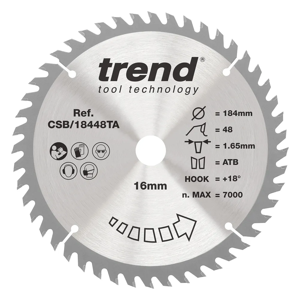 Trend Trä- Batteri- Cirkelsågsklinga 184mm x 16mm x 48T