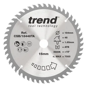Trend Trä- Batteri- Cirkelsågsklinga 184mm x 16mm x 48T