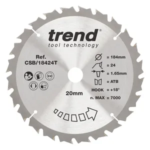 Trend Trä- Batteri- Cirkelsågsklinga 184mm x 20mm x 24T
