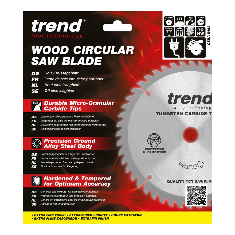 Trend Trä- Cirkelsågsklinga 184mm x 30mm x 58T