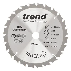 Trend Trä- Batteri- Cirkelsågsklinga 185mm x 20mm x 24T