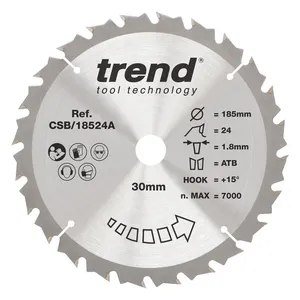 Trend Trä- Batteri- Cirkelsågsklinga 185mm x 30mm x 24T