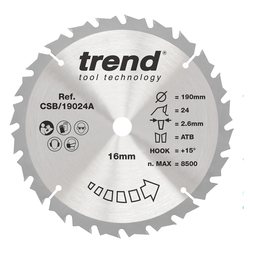 Trend Trä- Cirkelsågsklinga 190mm x 16mm x 24T