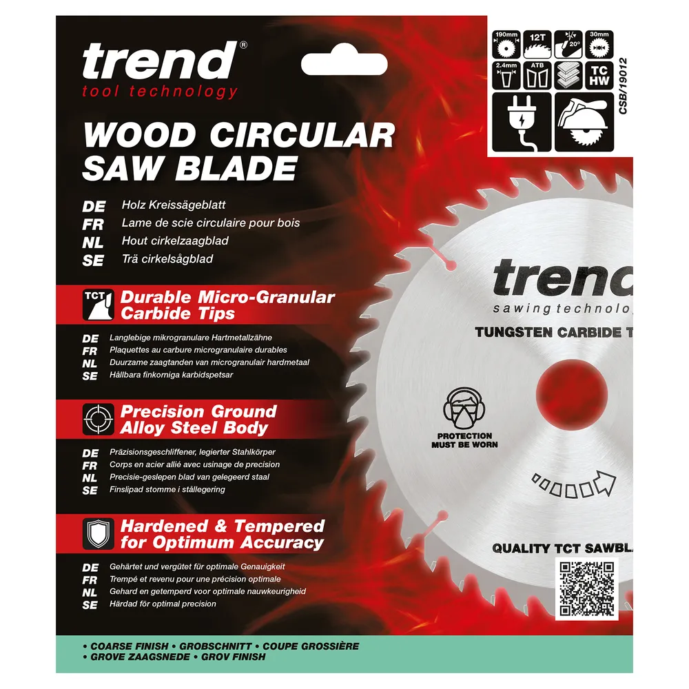 Trend Trä- Cirkelsågsklinga 190mm x 30mm x 12T