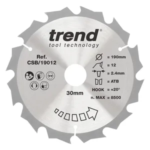 Trend Trä- Cirkelsågsklinga 190mm x 30mm x 12T