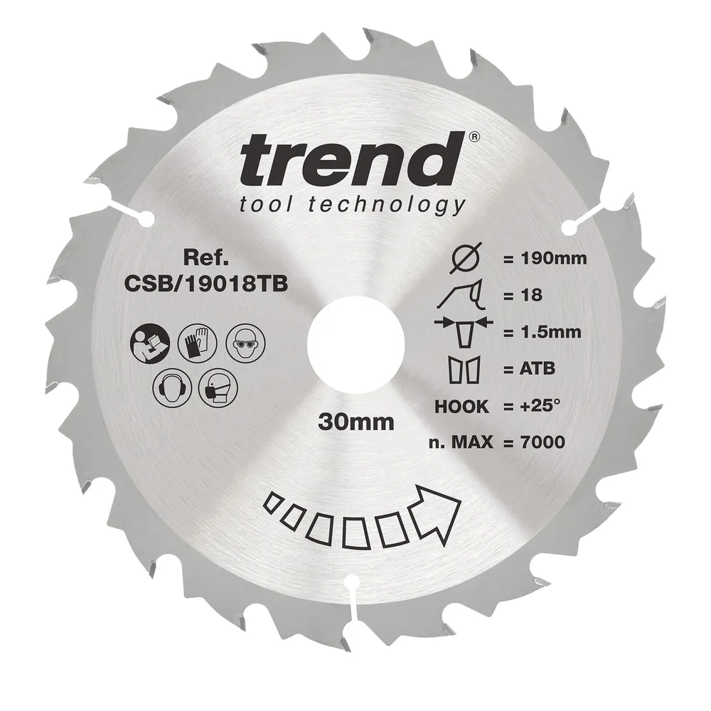 Trend Trä- Batteri- Cirkelsågsklinga 190mm x 30mm x 18T