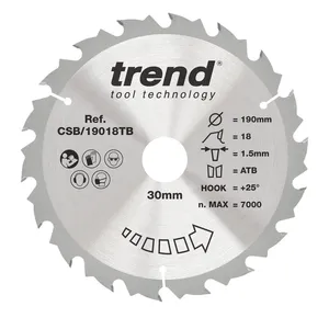 Trend Trä- Batteri- Cirkelsågsklinga 190mm x 30mm x 18T