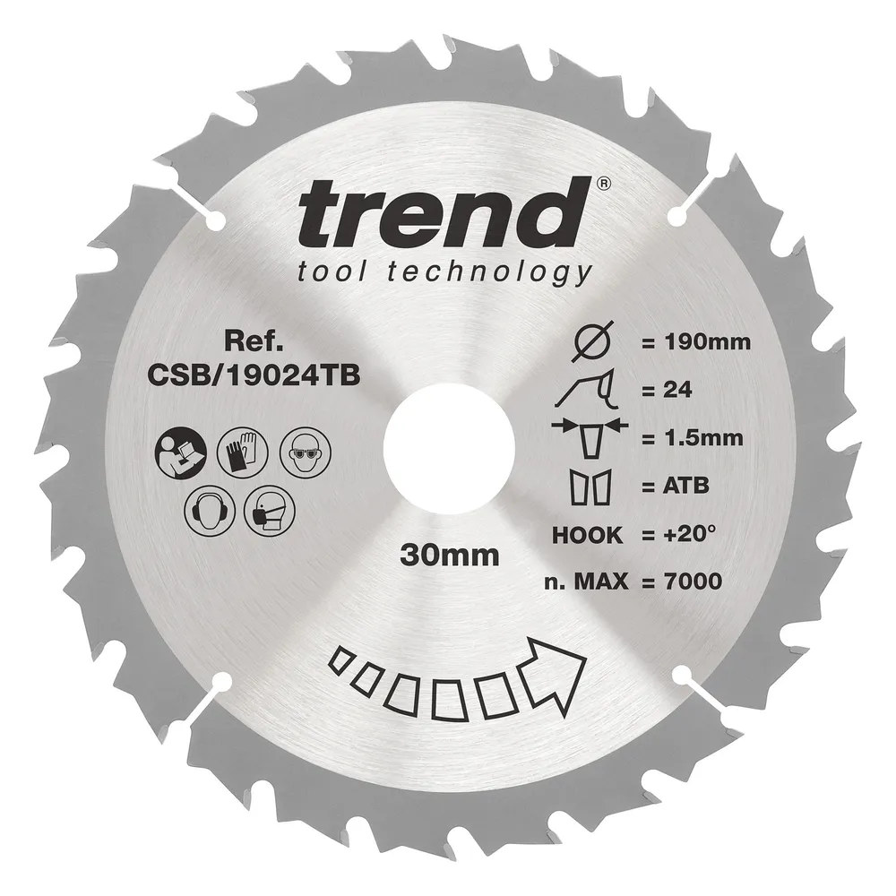 Trend Trä- Batteri- Cirkelsågsklinga 190mm x 30mm x 24T