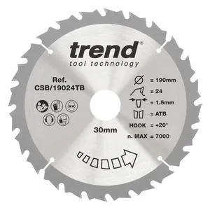 Trend Trä- Batteri- Cirkelsågsklinga 190mm x 30mm x 24T