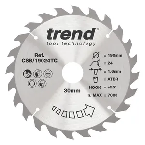 Trend Trä- Batteri- ATBR Cirkelsågsklinga 190mm x 30mm x 24T