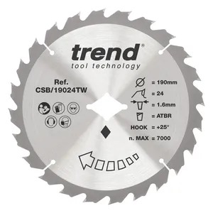 Trend Trä- Batteri- ATBR Cirkelsågsklinga 190mm x Diamondmm x 24T