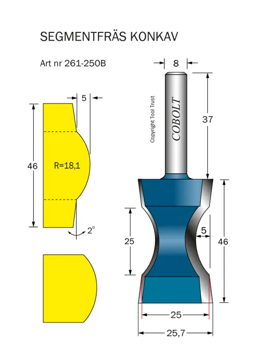 Segmentfräs L=25/46 R=18.1 F=5 S=8 Cobolt®