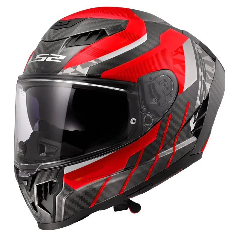 Hjälm Ls2 Ff807 Dragon Carbon Trax Röd/Vit