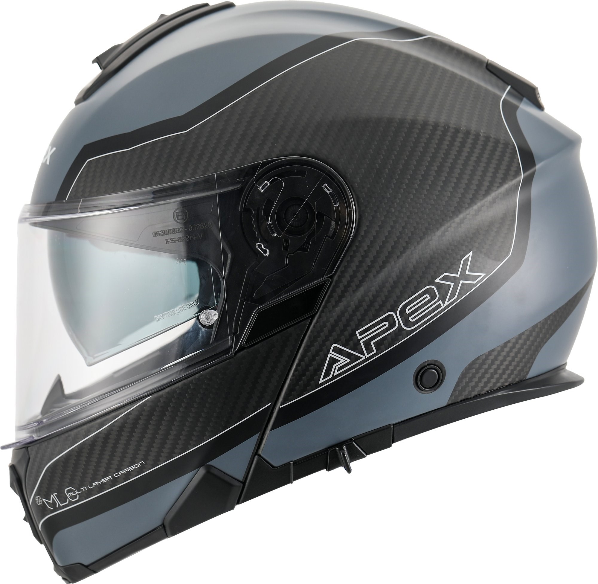 APEX Hjälm MC500 Carbon Dolomites svart/grå/silver glansig 