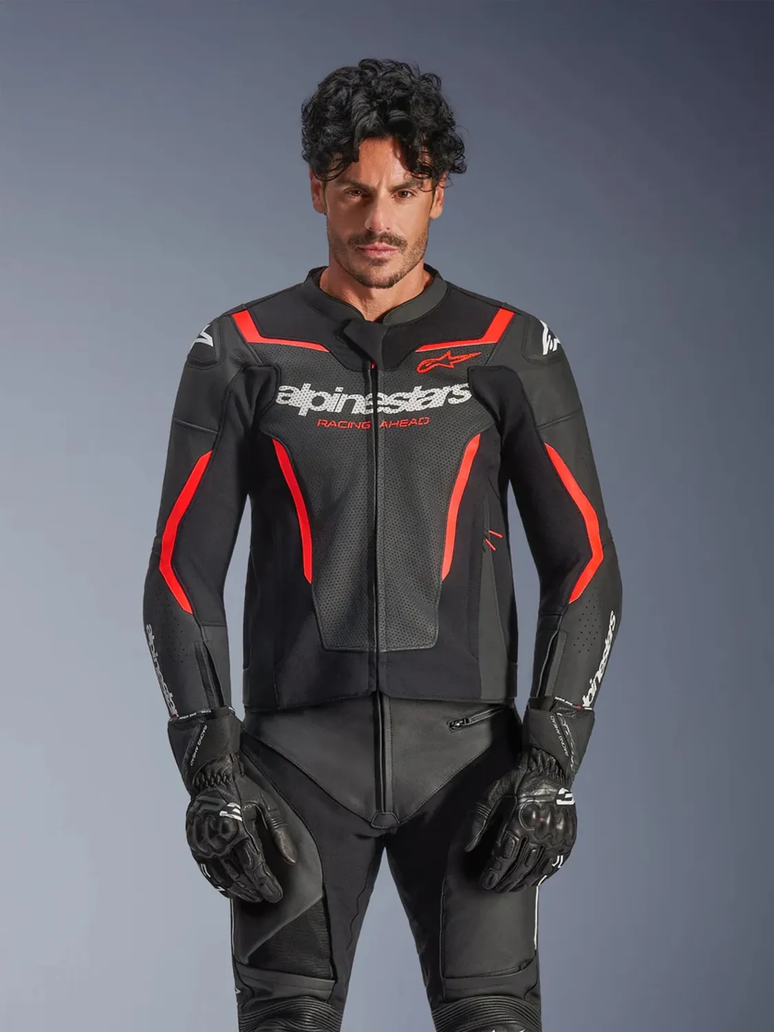 Alpinestars Skinnjacka GP Force v2 Svart/Fluo Röd