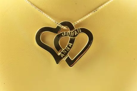 Namnsmycke , dubbelhjärta silver