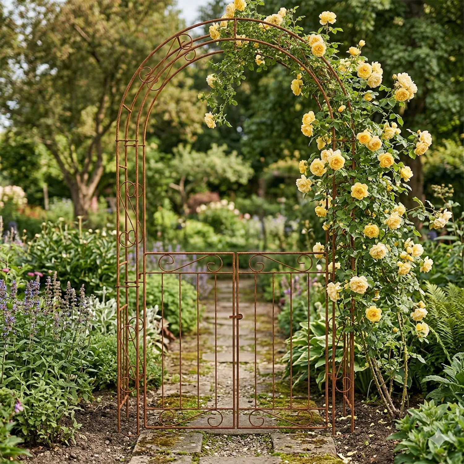 Växtstöd Rosenbåge 2,38 meter med grind, rost