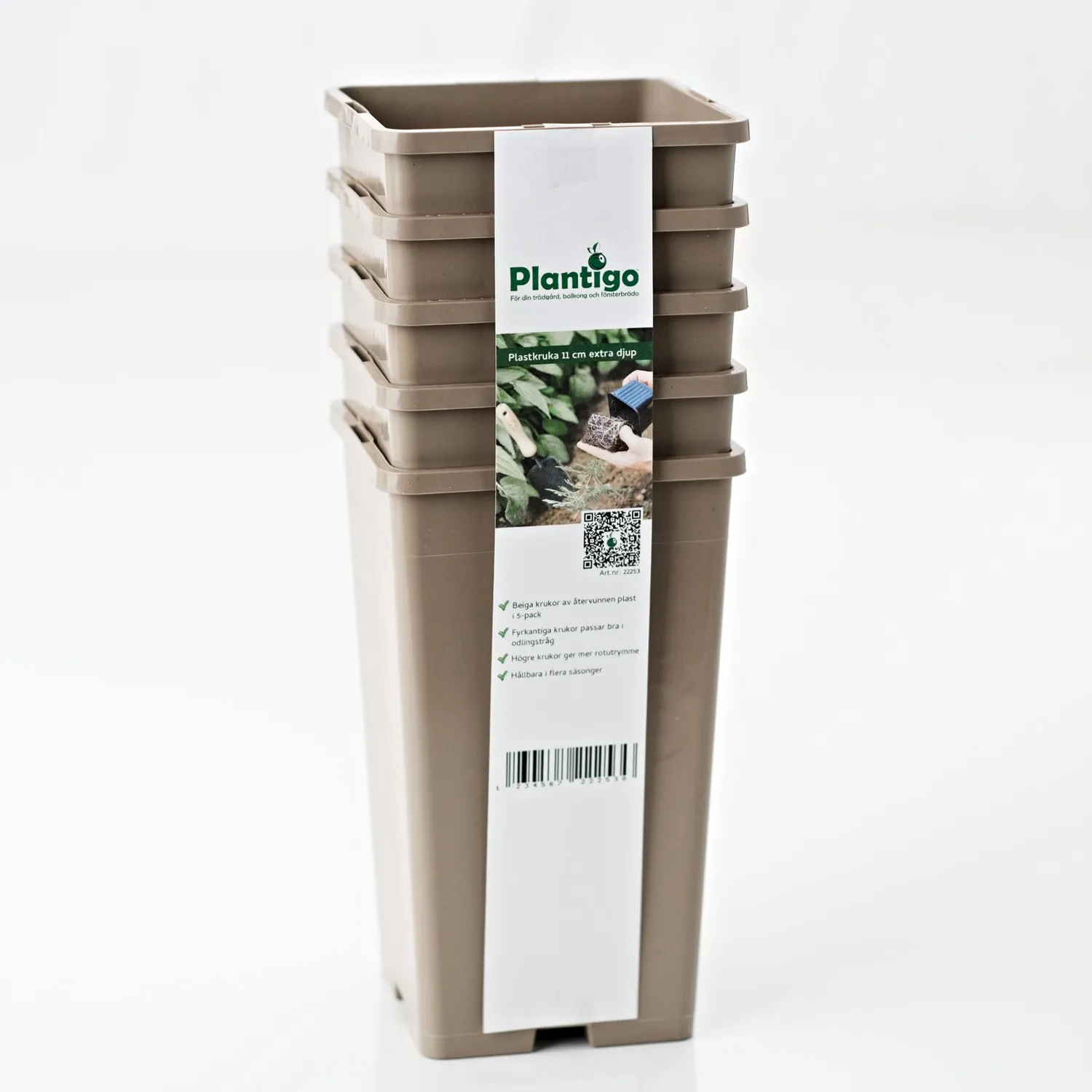 Plastkruka 11 cm fyrkantig extra djup, 5-pack