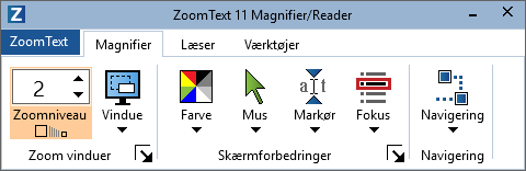 ZoomText værktøjslinje