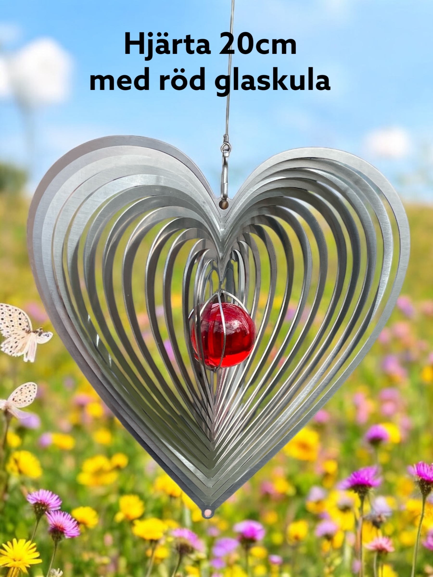 Hjärta 20 cm med Röd glaskula 35 mm