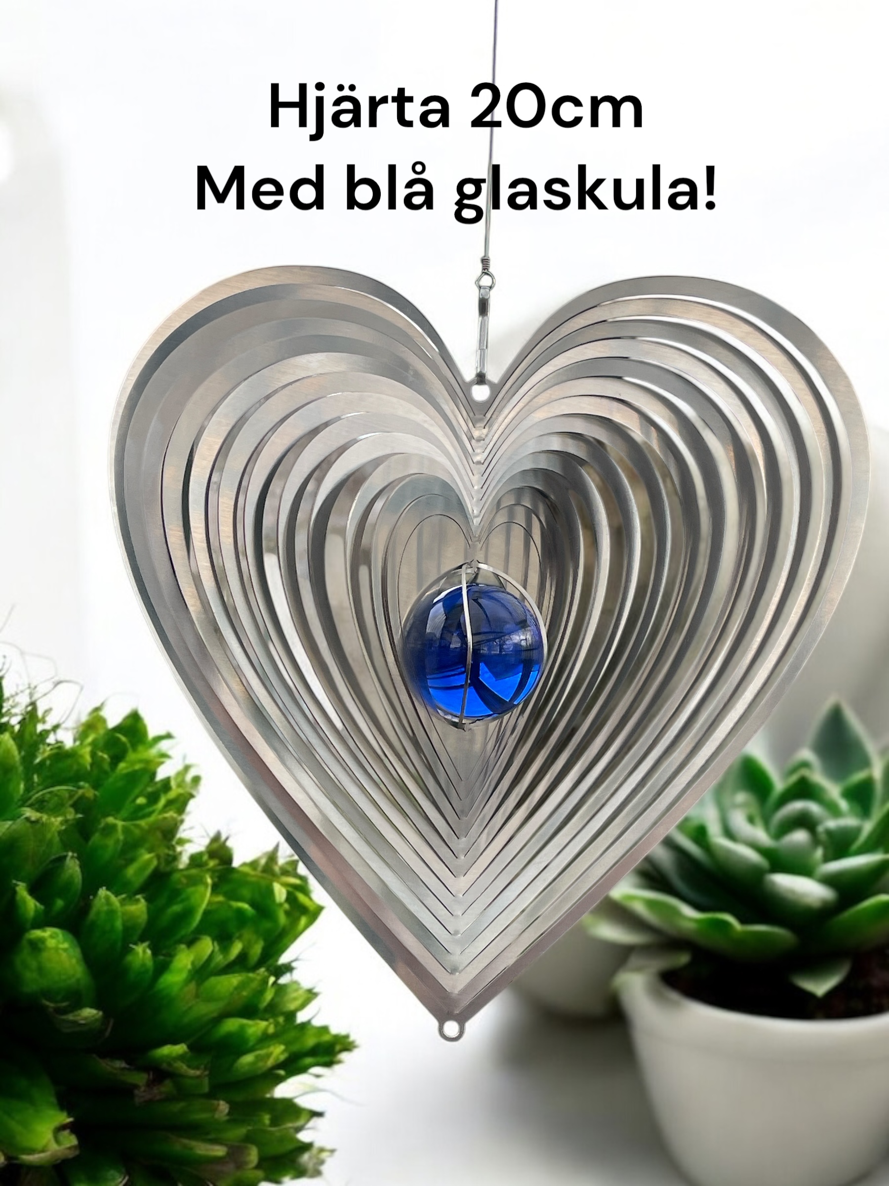 Hjärta 20 cm med Blå glaskula storlek 35 mm
