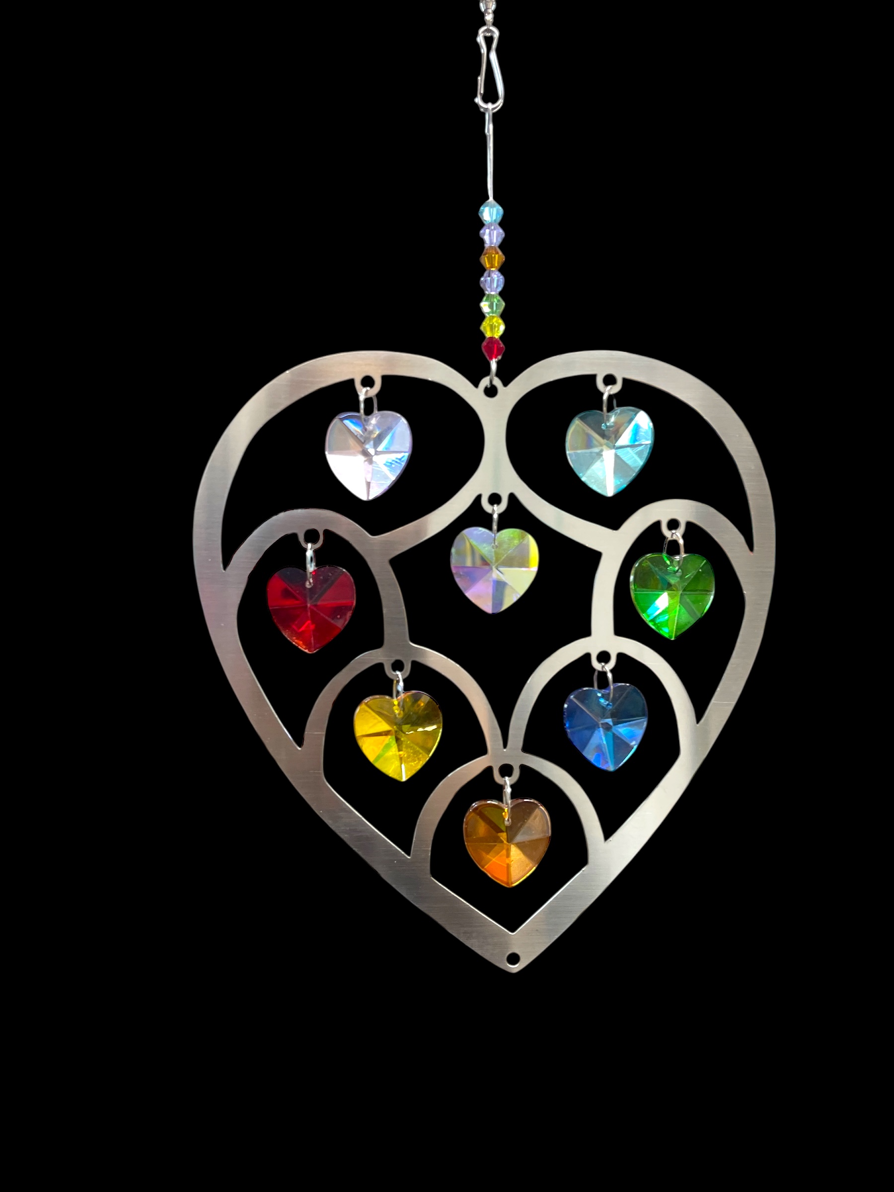 Solhjärta med 8 färgglada glashjärtan