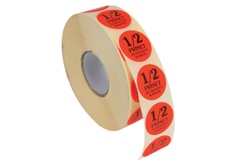 Etikett självhäft 29mm rund1/2 priset avdr.