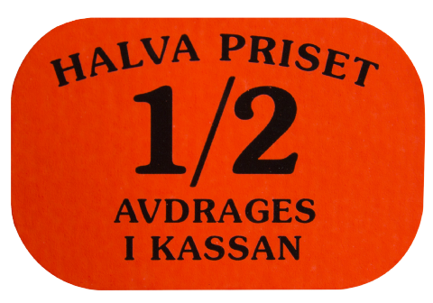 Etikett självhäft. 36x24 fluor röd 1/2 priset avdr.