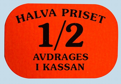Etikett självhäft. 36x24 fluor röd 1/2 priset avdr.