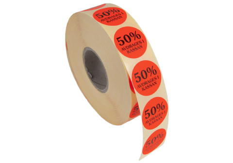 Etikett självhäft 29mm rund, 50% avdr.
