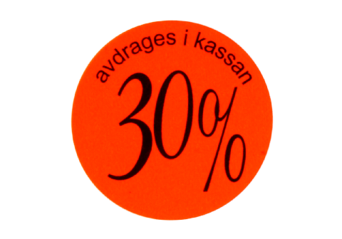 Etikett självhäftande rund 29mm, 30%
