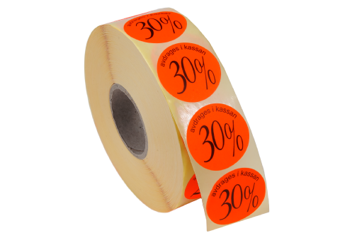 Etikett självhäftande rund 29mm, 30%