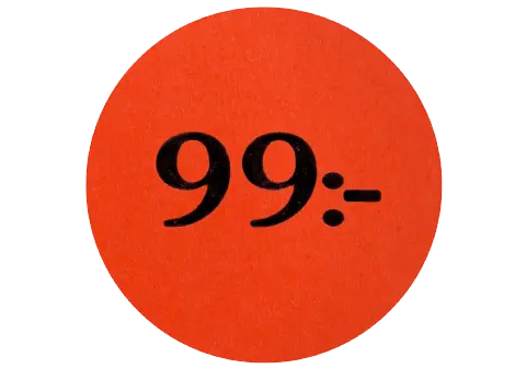Etikett självhäft 29mm rund, 99:-