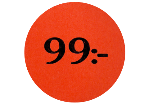 Etikett självhäft 29mm rund, 99:-