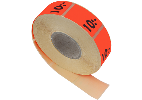Etikett självh. 25X40mm fluor röd 10:-