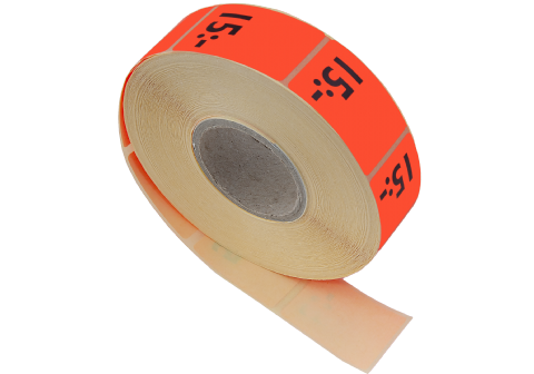 Etikett självh. 25X40mm fluor röd 15:-