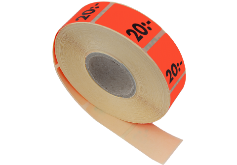 Etikett självh. 25X40mm  fluor röd 20:-