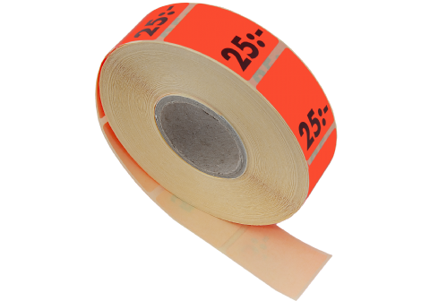 Etikett självh. 25X40mm fluor röd 25:-