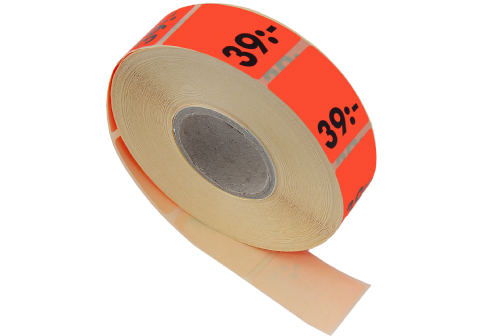 Etikett självh. 25X40 mm fluor röd 39:-