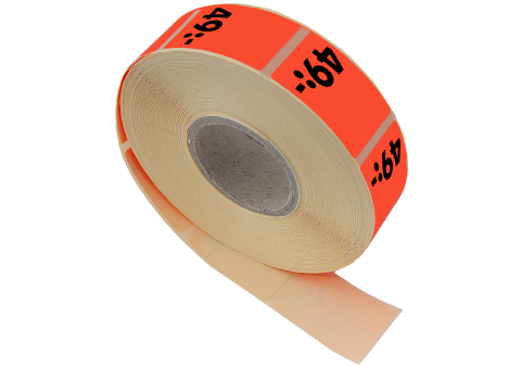 Etikett självh. 25X40mm fluor röd 49:-