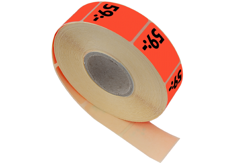 Etikett självh. 25X40 fluor röd 59:-