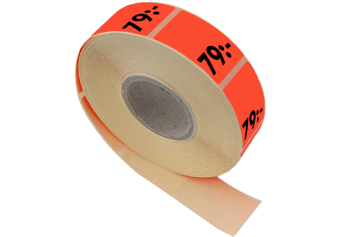 Etikett självh. 25X40 fluor röd 79:-