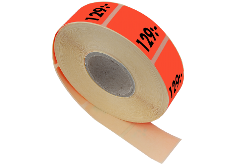 Etikett självh. 25X40 fluor röd 129:-