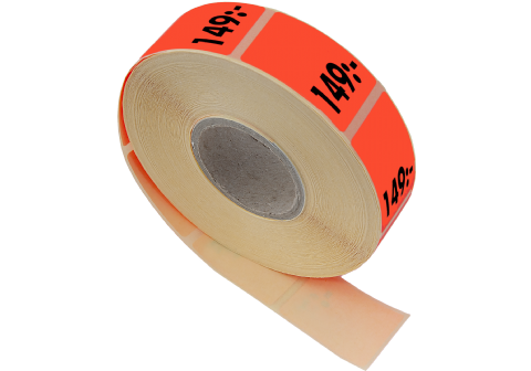 Etikett självh. 25X40  fluor röd 149:-