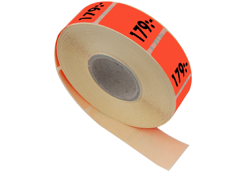 Etikett självh. 25X40 fluor röd 179:-