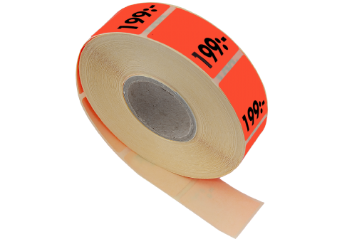 Etikett självh. 25X40 fluor röd 199:-