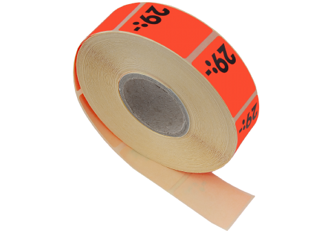 Etikett självh. 25X40 fluor röd 29:-